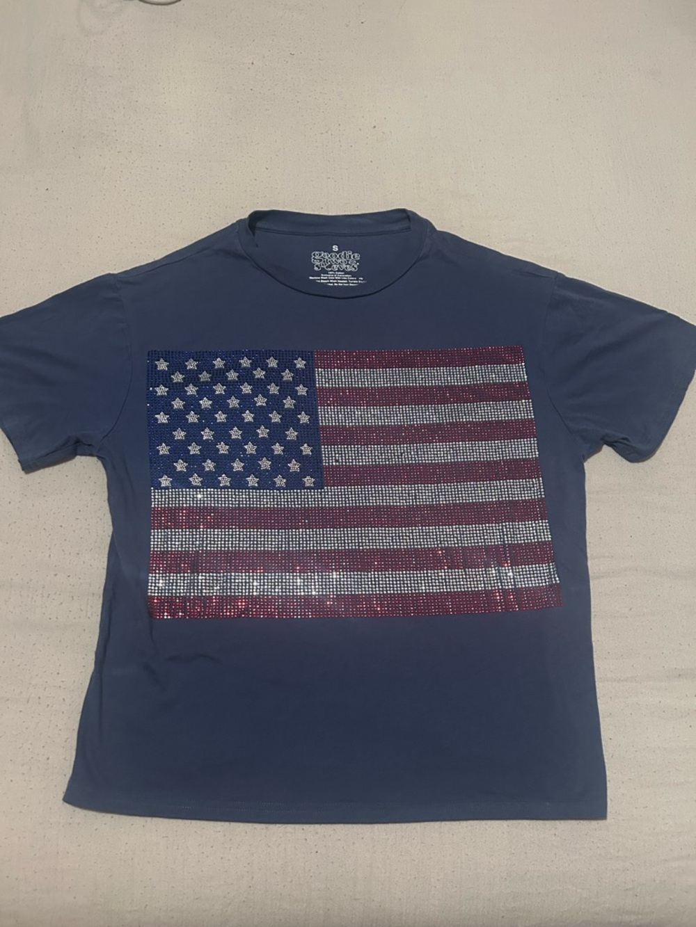Men's Navy Short-Sleeve Tee with Rhinestone American Flag